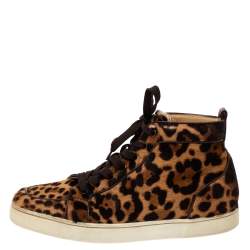 Pre Owned Christian Louboutin Brown Animal Print Calf Hair Orlato High Top Sneakers Size 43