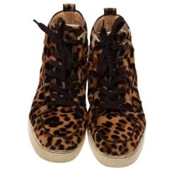 Pre Owned Christian Louboutin Brown Animal Print Calf Hair Orlato High Top Sneakers Size 43