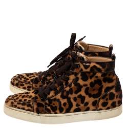 Pre Owned Christian Louboutin Brown Animal Print Calf Hair Orlato High Top Sneakers Size 43