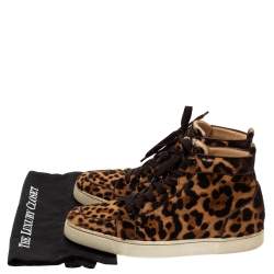 Pre Owned Christian Louboutin Brown Animal Print Calf Hair Orlato High Top Sneakers Size 43