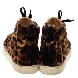Pre Owned Christian Louboutin Brown Animal Print Calf Hair Orlato High Top Sneakers Size 43