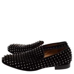 Pre Owned حذاء لوفرز كريستيان لوبوتان دانديليون سبايك سويدي أسود مقاس 42.5