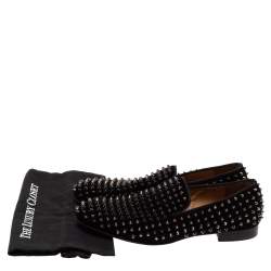 Pre Owned حذاء لوفرز كريستيان لوبوتان دانديليون سبايك سويدي أسود مقاس 42.5