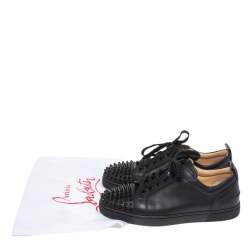 Pre Owned Christian Louboutin Black Leeather Louis Junior Spikes Sneakers Size 41
