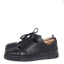 Pre Owned Christian Louboutin Black Leeather Louis Junior Spikes Sneakers Size 41
