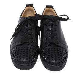 Pre Owned Christian Louboutin Black Leeather Louis Junior Spikes Sneakers Size 41