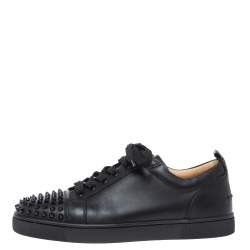 Pre Owned Christian Louboutin Black Leeather Louis Junior Spikes Sneakers Size 41