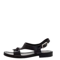 مملوكة مسبقًا Christian Louboutin Black Leather Don Giovanni Flat Sandals Size 42
