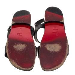 مملوكة مسبقًا Christian Louboutin Black Leather Don Giovanni Flat Sandals Size 42