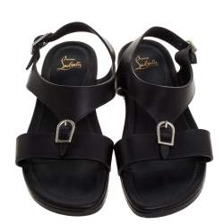 مملوكة مسبقًا Christian Louboutin Black Leather Don Giovanni Flat Sandals Size 42