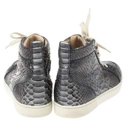 Pre Owned Christian Louboutin Blue Holographic Python Rantus Orlato High Top Sneakers Size 42.5