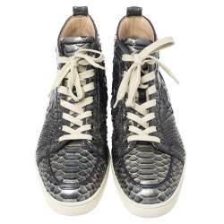 Pre Owned Christian Louboutin Blue Holographic Python Rantus Orlato High Top Sneakers Size 42.5