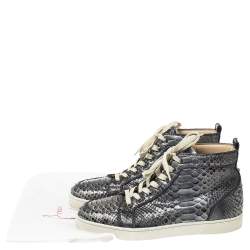 Pre Owned Christian Louboutin Blue Holographic Python Rantus Orlato High Top Sneakers Size 42.5