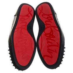 Pre Owned Christian Louboutin Black Shiny Python Louis Junior Spikes Sneakers Size 43.5