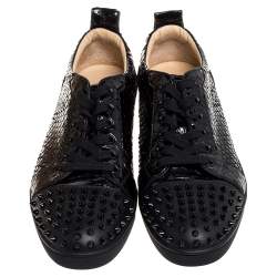 حذاء رياضي كريستيان لوبوتان سبايكز لوي جونيور جلد لامع ثعبان أسود مقاس 43.5