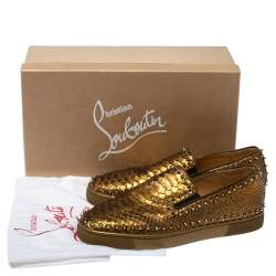 Christian Louboutin Metalic Gold Python Pik Boat Slip On Sneakers Size 43.5