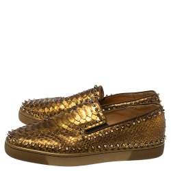 Christian Louboutin Metalic Gold Python Pik Boat Slip On Sneakers Size 43.5