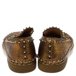 Christian Louboutin Metalic Gold Python Pik Boat Slip On Sneakers Size 43.5
