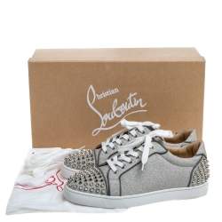 Pre Owned Christian Louboutin Metallic Silver Leather Vierissima Spikes Low Top Sneakers Size 39.5