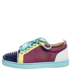 مملوكة مسبقًا Christian Louboutin Multicolor Mesh And Leather AC Viera Spiked Orlato Low Top Sneakers Size 39.5