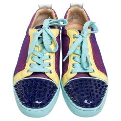 مملوكة مسبقًا Christian Louboutin Multicolor Mesh And Leather AC Viera Spiked Orlato Low Top Sneakers Size 39.5