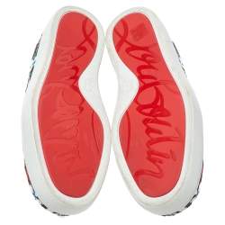 مملوكة مسبقًا حذاء رياضي كريستيان لوبوتان سليب أون قماش متعدد الألوان وجلد لامع مقاس 43