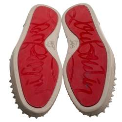 Pre Owned Christian Louboutin Beige Leather Louis Junior Spikes Low Top Sneakers Size 44
