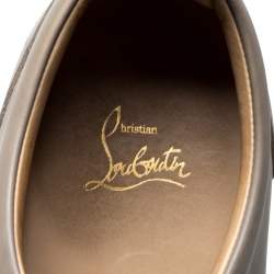 Pre Owned Christian Louboutin Beige Leather Louis Junior Spikes Low Top Sneakers Size 44
