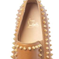Pre Owned Christian Louboutin Brown Leather Spike Boat Slip On Sneaker Size 43