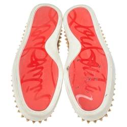 Pre Owned Christian Louboutin Brown Leather Spike Boat Slip On Sneaker Size 43