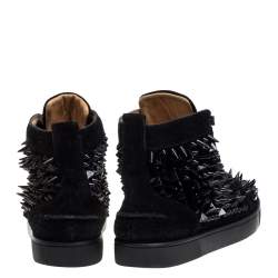 مملوكة مسبقًا Christian Louboutin Black Suede Multi Level Spiked Pik Pik Louis High Top Sneakers Size 43