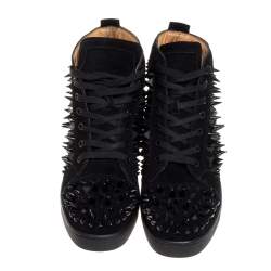 مملوكة مسبقًا Christian Louboutin Black Suede Multi Level Spiked Pik Pik Louis High Top Sneakers Size 43