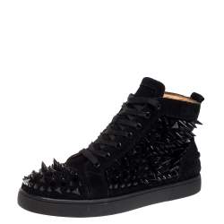 Pre Owned Christian Louboutin Black Suede Multi Level Spiked Pik Pik Louis High Top Sneakers Size 43
