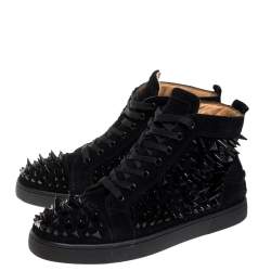مملوكة مسبقًا Christian Louboutin Black Suede Multi Level Spiked Pik Pik Louis High Top Sneakers Size 43