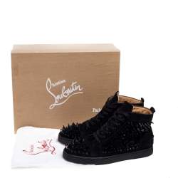 مملوكة مسبقًا Christian Louboutin Black Suede Multi Level Spiked Pik Pik Louis High Top Sneakers Size 43