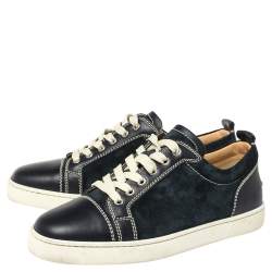 Pre Owned Christian Louboutin Navy Blue Suede and Leather Lace Up Sneakers Size 40.5