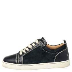 Pre Owned Christian Louboutin Navy Blue Suede and Leather Lace Up Sneakers Size 40.5