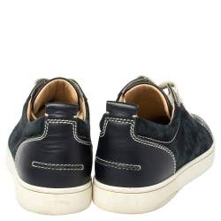 Pre Owned Christian Louboutin Navy Blue Suede and Leather Lace Up Sneakers Size 40.5