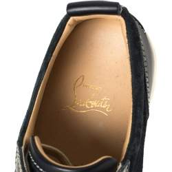 Pre Owned Christian Louboutin Navy Blue Suede and Leather Lace Up Sneakers Size 40.5