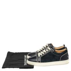 Pre Owned Christian Louboutin Navy Blue Suede and Leather Lace Up Sneakers Size 40.5