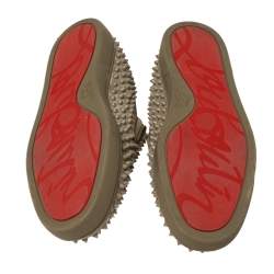 Pre Owned Christian Louboutin Khaki Green Suede Roller Boat Spiked Slip On Sneakers Size 45