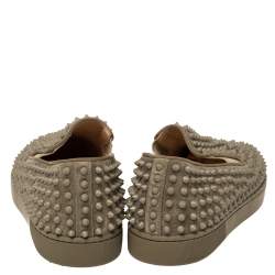Pre Owned Christian Louboutin Khaki Green Suede Roller Boat Spiked Slip On Sneakers Size 45