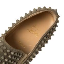 Pre Owned Christian Louboutin Khaki Green Suede Roller Boat Spiked Slip On Sneakers Size 45