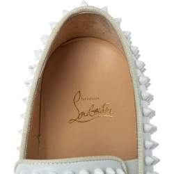Pre Owned Christian Louboutin White Leather Roller Boat Spiked Slip On Sneakers Size 44.5