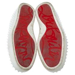 Pre Owned Christian Louboutin White Leather Roller Boat Spiked Slip On Sneakers Size 44.5