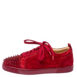 Pre Owned Christian Louboutin Red Suede Louis Junior Spikes Sneakers Size 45