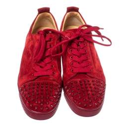 Pre Owned Christian Louboutin Red Suede Louis Junior Spikes Sneakers Size 45