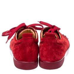 Pre Owned Christian Louboutin Red Suede Louis Junior Spikes Sneakers Size 45