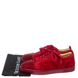 Pre Owned Christian Louboutin Red Suede Louis Junior Spikes Sneakers Size 45