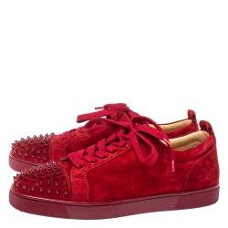 Pre Owned Christian Louboutin Red Suede Louis Junior Spikes Sneakers Size 45